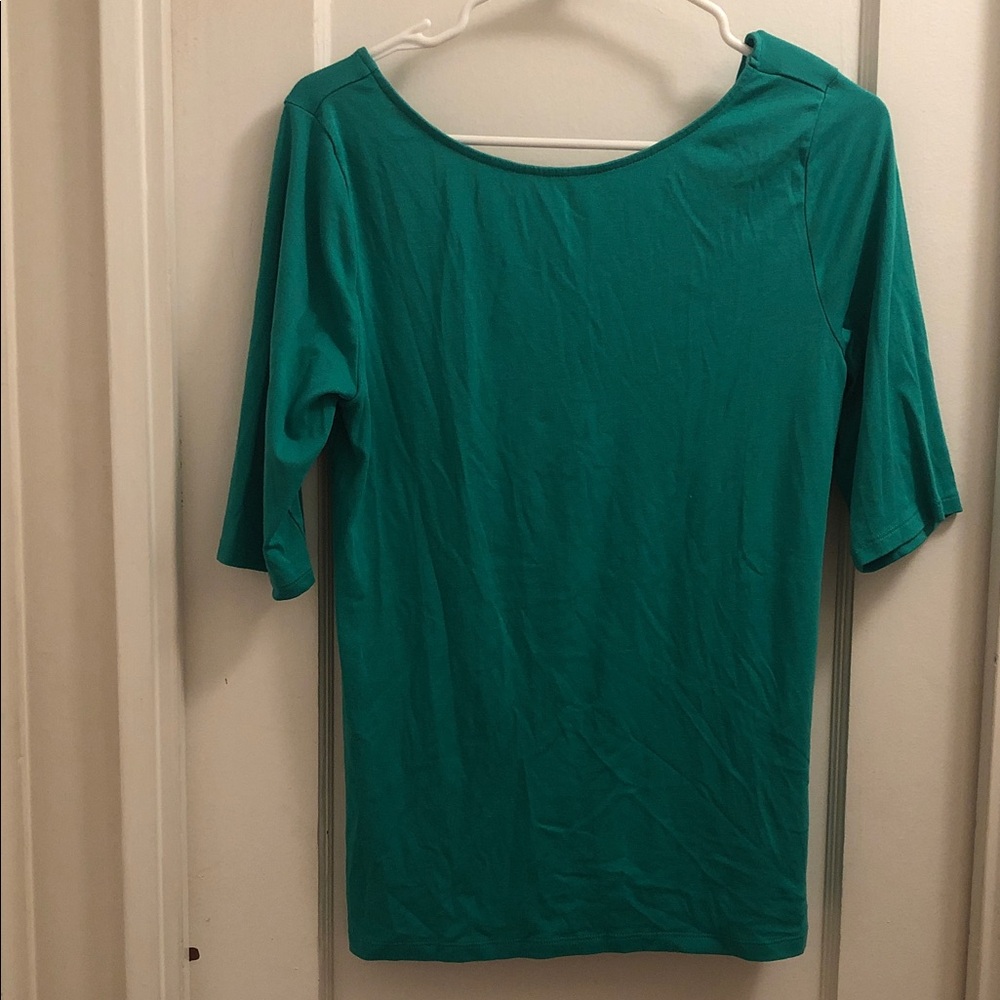 Old Navy Teal Elbow-Sleeve Boatneck Fitted Top